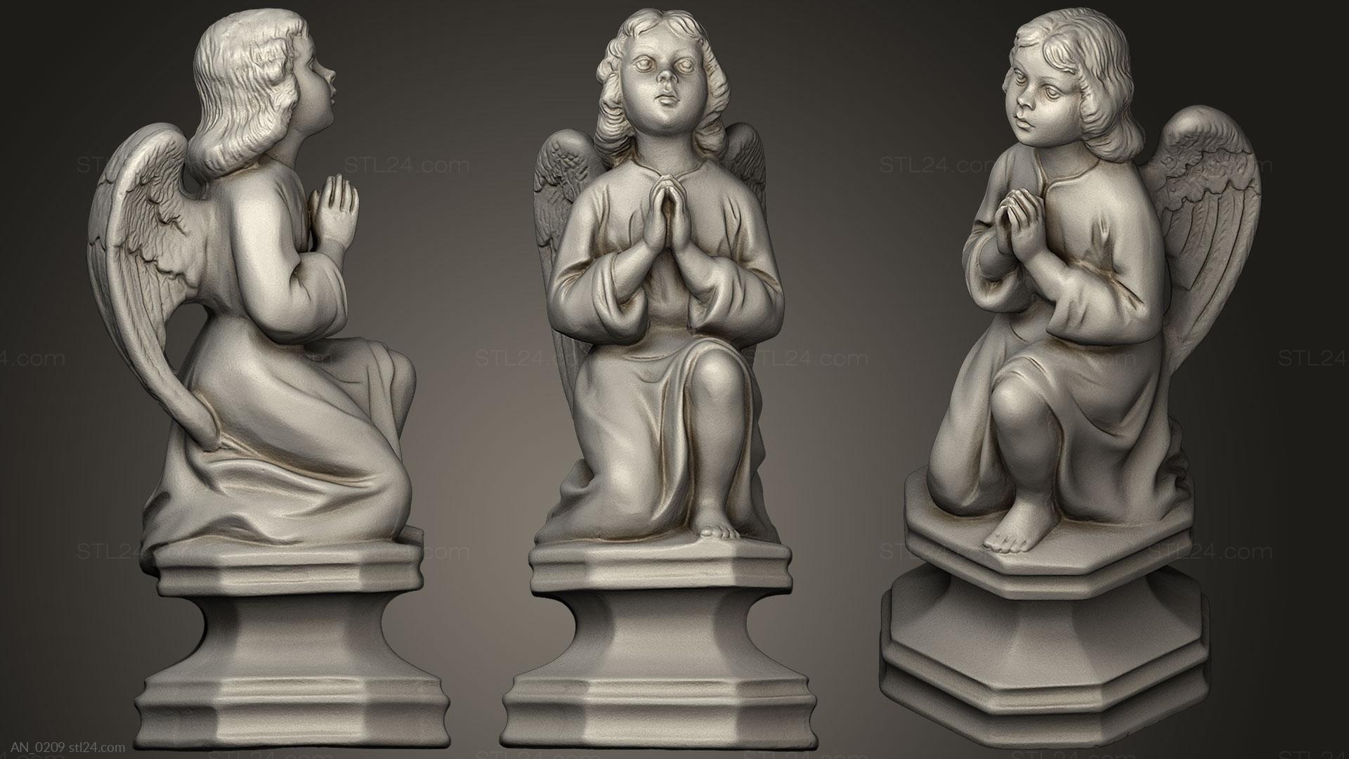 3d модели ангелы (Статуя молящегося ангела, AN_0209) 3D модель для ЧПУ станка
